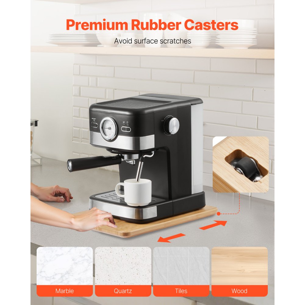 VEVOR Deslizador para Electrodomésticos 356 x 241 x 21 mm Bandeja Deslizante de Madera Grosor de 1,8 cm con Ruedas de Goma y Asa Hueca ideal para Cafeteras y Encimeras de Cocina, Color de Madera