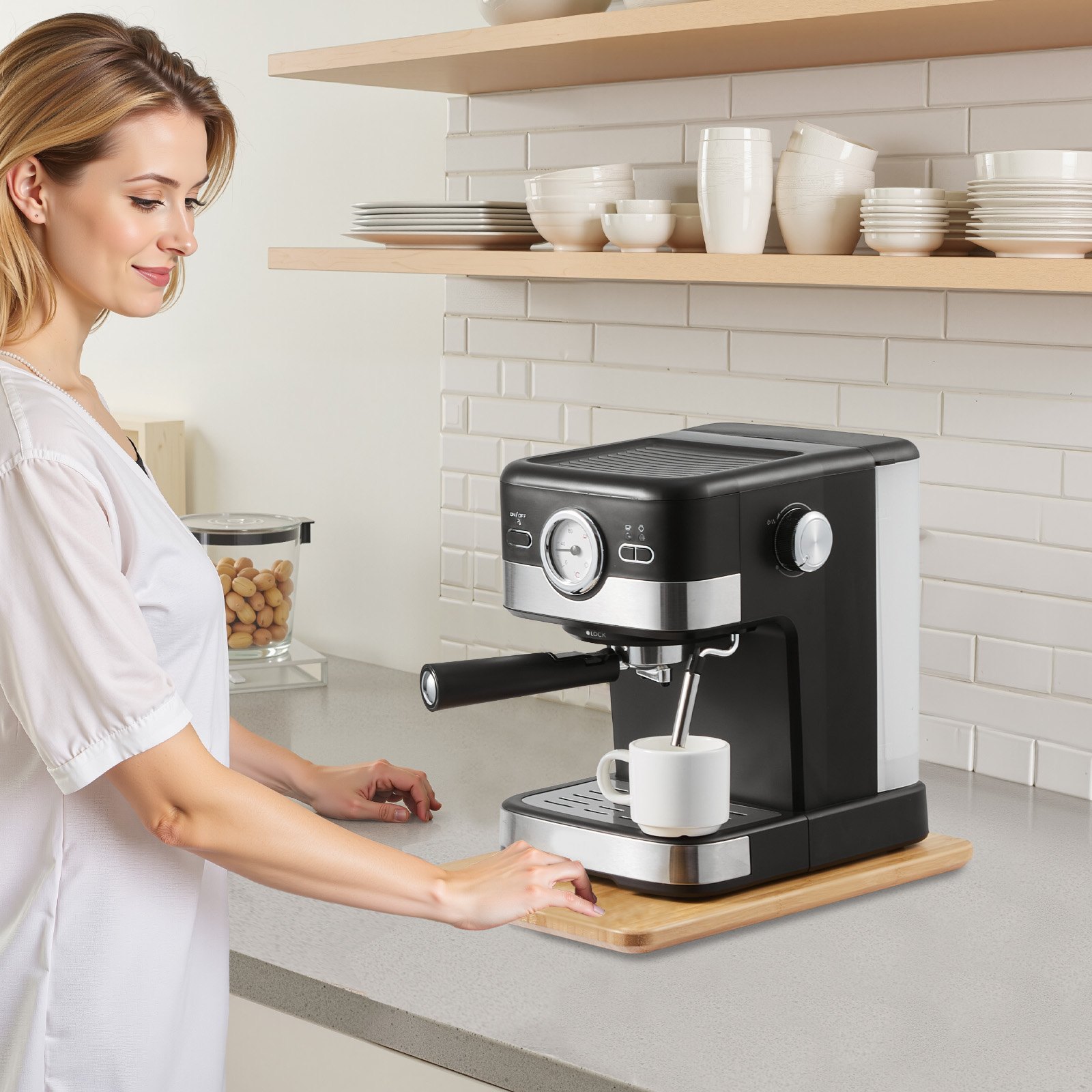 VEVOR Deslizador para Electrodomésticos 356 x 241 x 21 mm Bandeja Deslizante de Madera Grosor de 1,8 cm con Ruedas de Goma y Asa Hueca ideal para Cafeteras y Encimeras de Cocina, Color de Madera