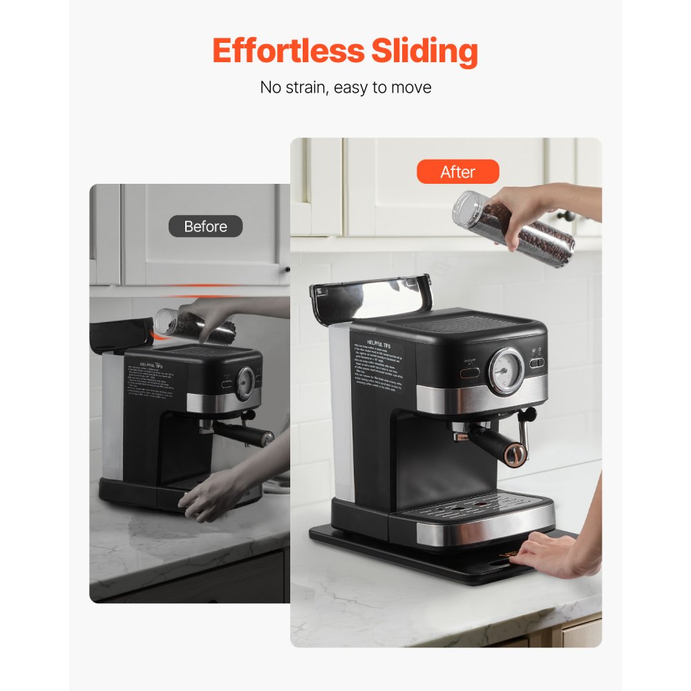 VEVOR sliding board, 356x241 mm, board with rubber wheels and hollow handle, easy to clean, slider board, appliance rolling board, easily movable base for coffee machine, food processor, black