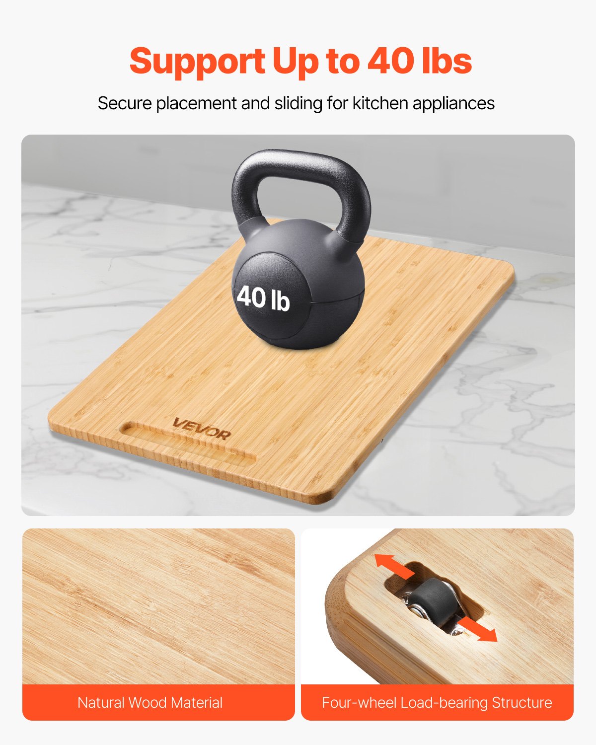 VEVOR sliding board, 406x305 mm, board with rubber wheels and hollow handle, easy to clean, slider board, appliance rolling board, easily movable base for coffee machine, food processor