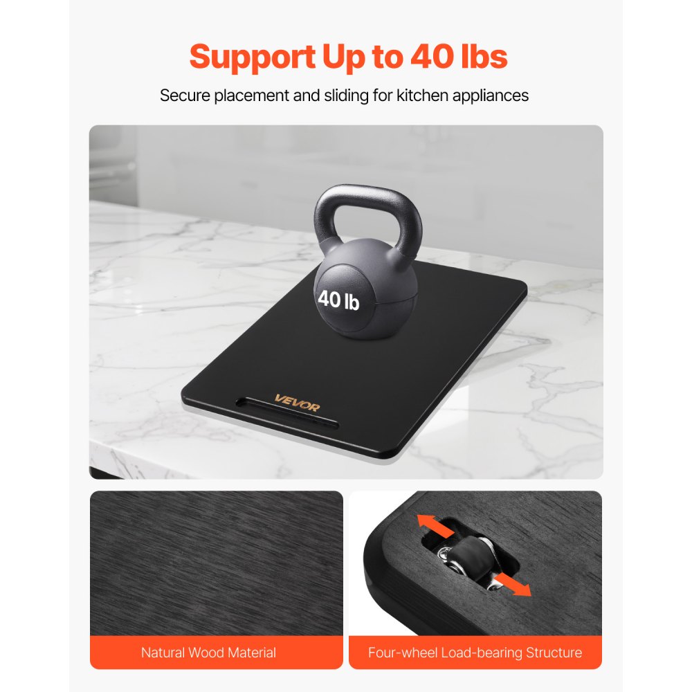 VEVOR sliding board, 406x305 mm, board with rubber wheels & hollow handle, easy to clean, slider board, appliance rolling board, easily movable base for coffee machine, food processor, black