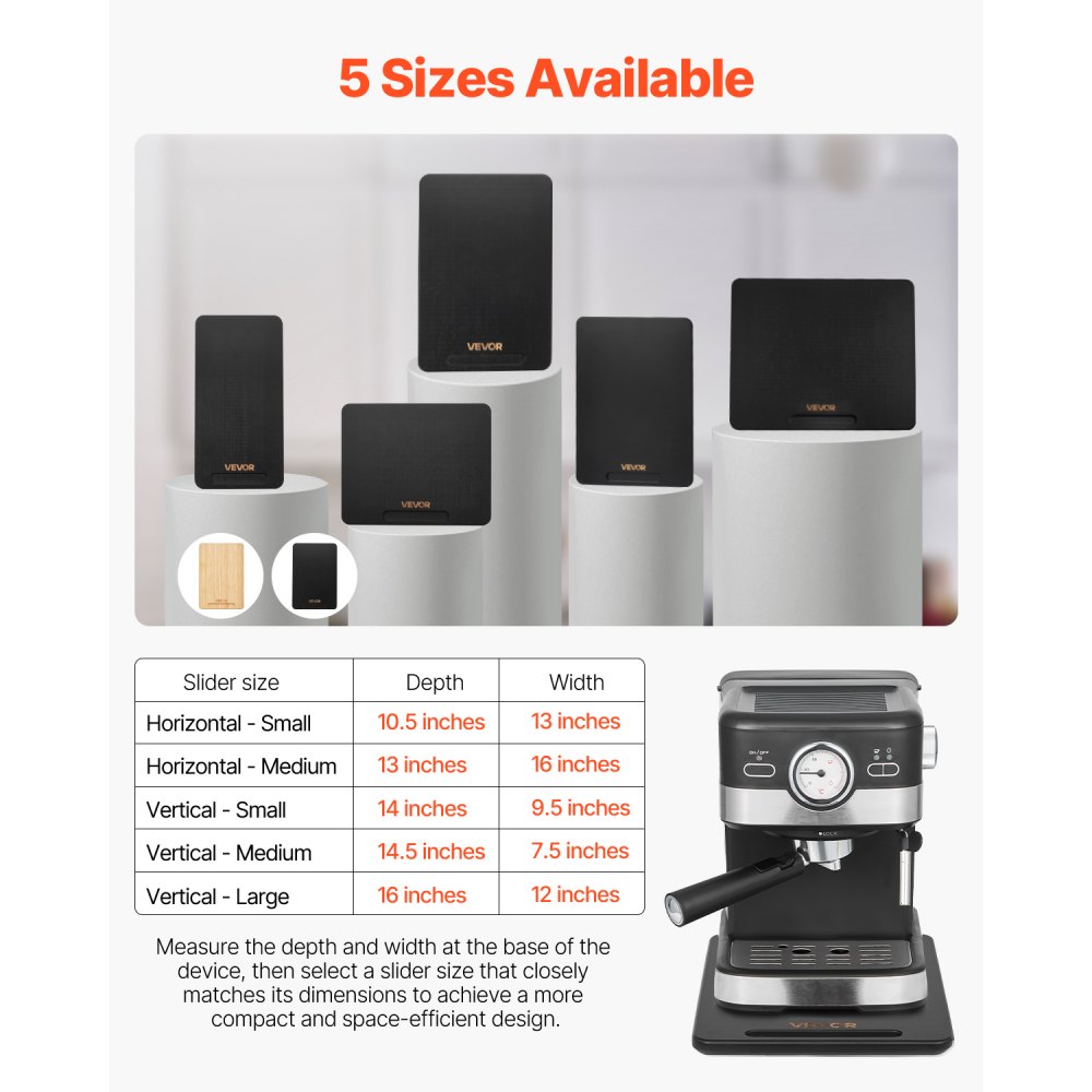 VEVOR sliding board, 406x305 mm, board with rubber wheels & hollow handle, easy to clean, slider board, appliance rolling board, easily movable base for coffee machine, food processor, black