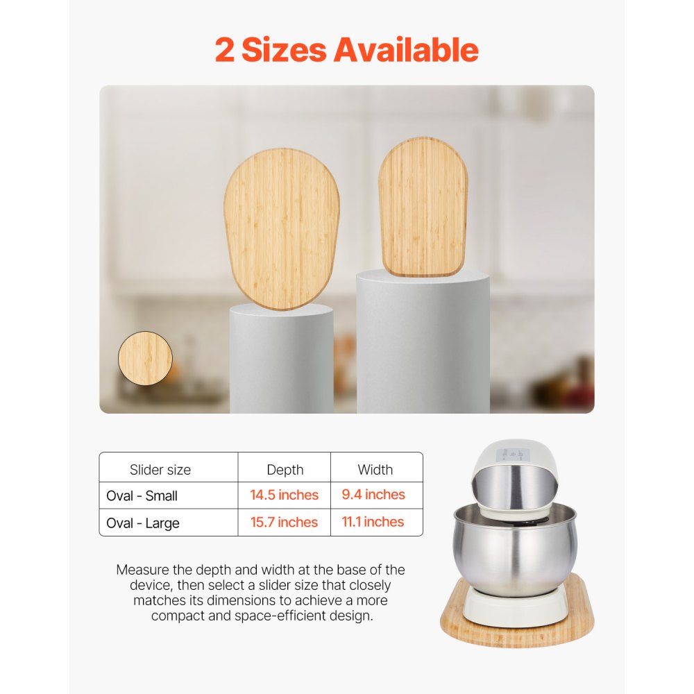 VEVOR Deslizador Ovalado de Mezclador, Deslizador 399 x 282 x 23 mm Compatible con Batidoras de Pedestal con Cabezal Inclinable Batidoras de 5,5 a 8 cuartos para Encimera de Cocina, Color Madera