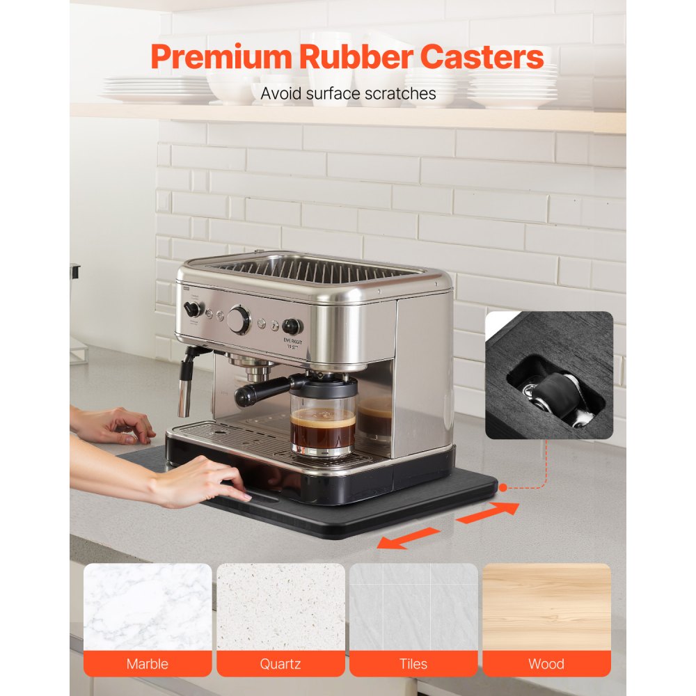 VEVOR Deslizador para Electrodomésticos 267 x 330 x 21 mm Bandeja Deslizante de Madera Grosor de 1,8 cm con Ruedas de Goma Silenciosas y Asa Hueca ideal para Cafeteras y Encimeras de Cocina, Negro