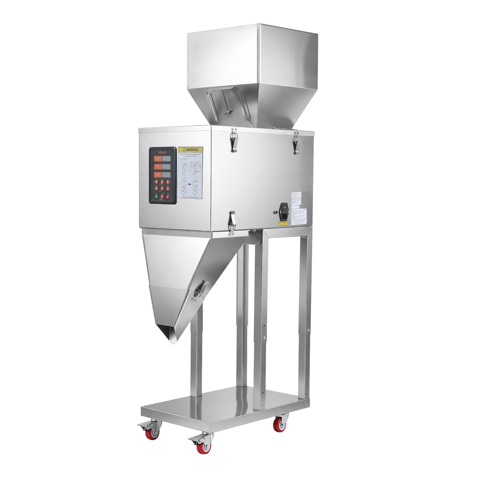 VEVOR Máquina Llenadora con Pedal de Polvo y Granos de 10-999 g, Dispensador con Control Manual, Máquina de Llenado de Acero Inoxidable para Frutos Secos Semillas Especias Té Café Cereales Purpurina