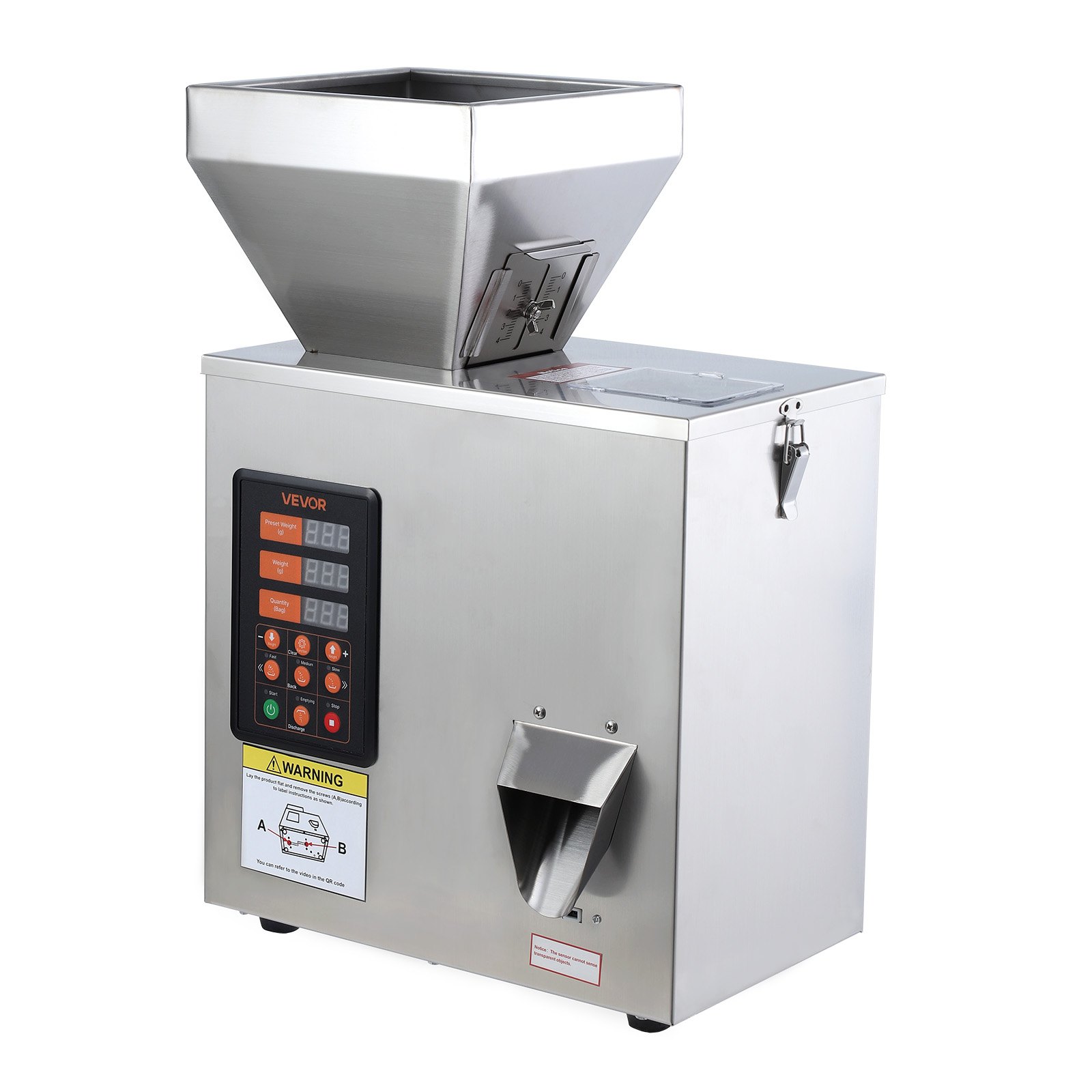 VEVOR Máquina Llenadora Automática de Polvo y Granos de 3-200 g, Máquina de Llenado de Acero Inoxidable, Dispensador con Sensor Infrarrojo para Especias, Semillas, Té, Cereales, Café y Frutos Secos