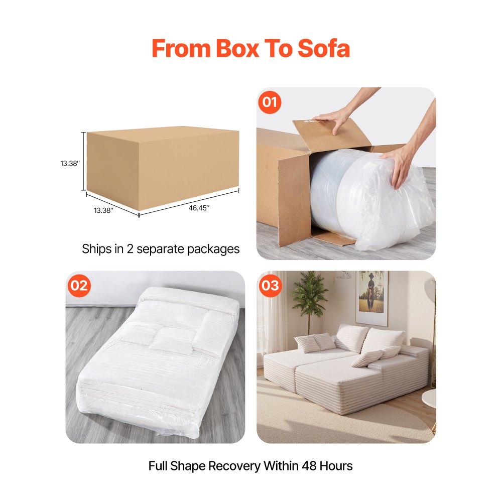 VEVOR Sofá de Pana 2 Plazas 210 x 170 x 81 cm Sofá Moderno Extragrande con Cojines Suaves y Almohadones Decorativos para Sala de Estar, Dormitorio, Oficina, Apartamento, No Requiere Montaje, Beige