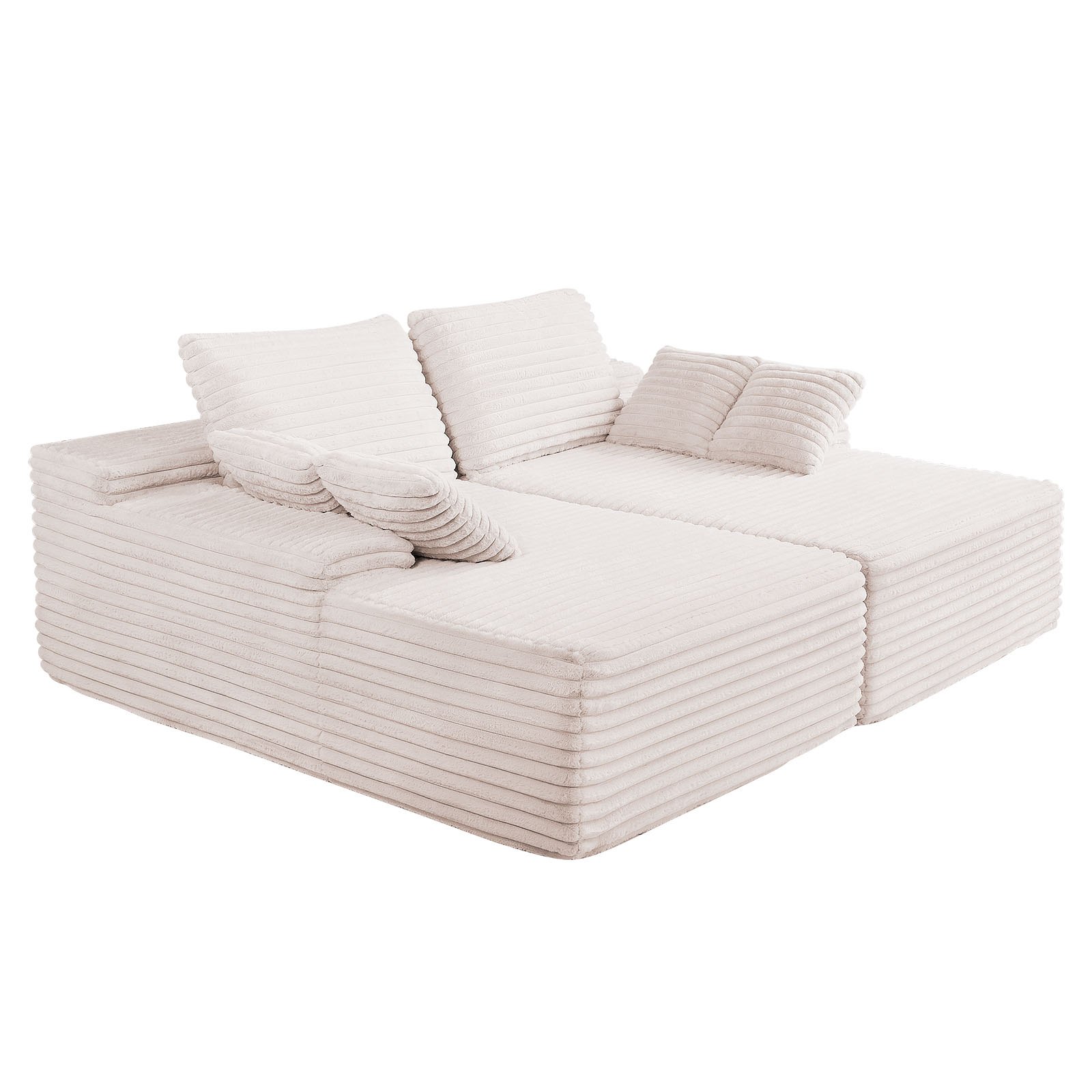 VEVOR 210 cm Oversized Double Chaise Lounge, Corduroy Fabric Sectional Sofa, Cozy Deep Seat Loveseat Sofa with Soft Cushions and Throw Pillows for Living Room Bedroom, No Assembly Required, Beige