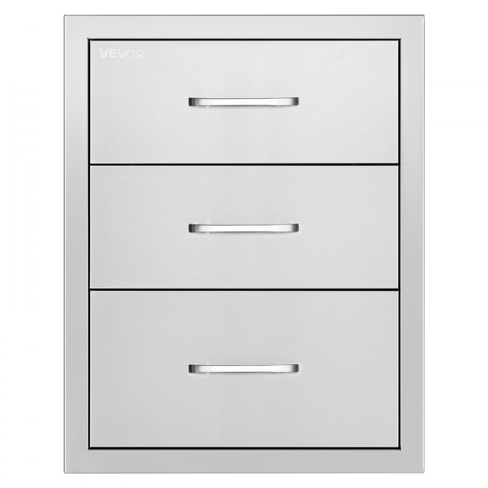 VEVOR Cajones de Cocina para Exterior 46 x 59 x 59 cm, 3 Cajones para Barbacoa de Triple Acceso con Asa de Aleación de Zinc, Cajonera para Cocinas al Aire Libre, Estación de Parrilla para Patio