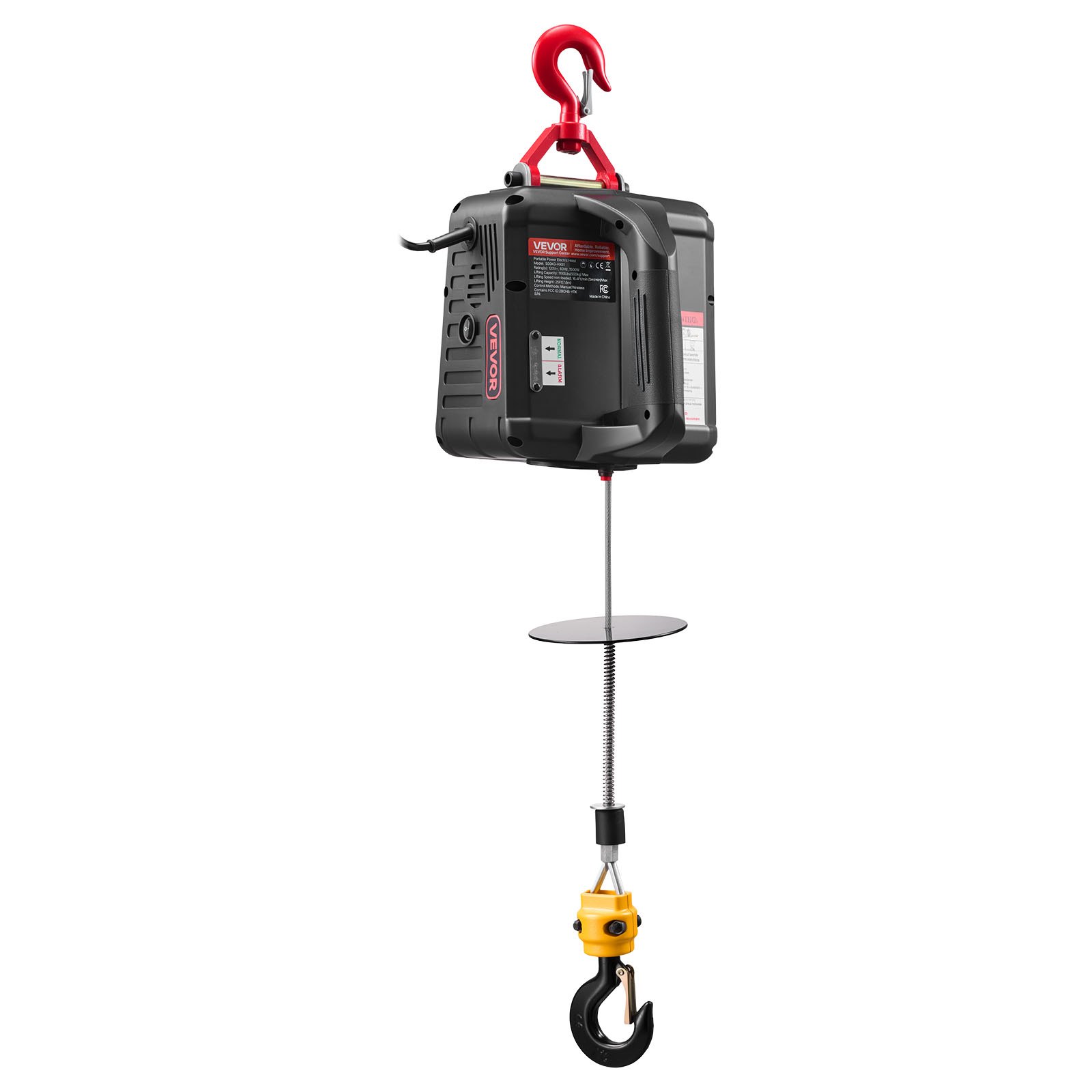 VEVOR Cabrestante Eléctrico 2 en 1, Carga 500 kg, 1500 W, Grúa Portátil, Altura de Elevación 7,6 m, Velocidad 5 m/min, con Control Manual y Remoto Inalámbrico para Fábricas, Almacenes y Talleres