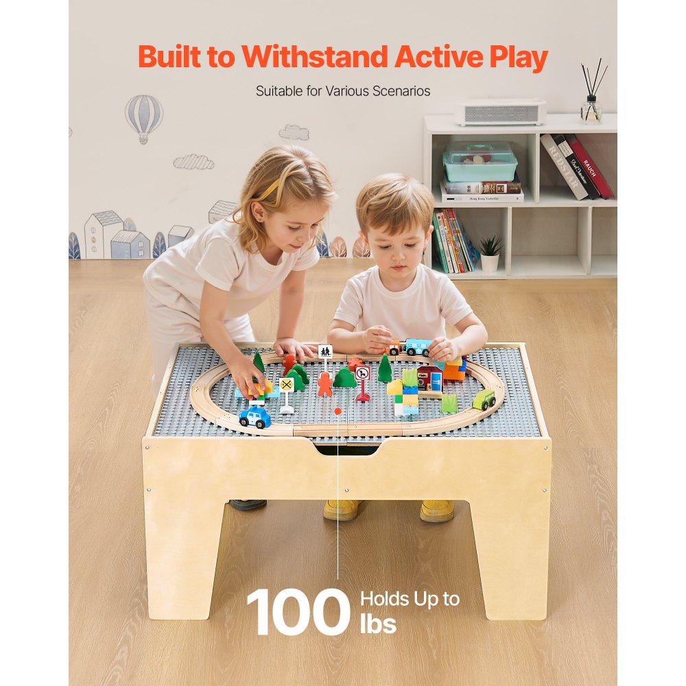 VEVOR Mesa de Juego de Actividades Multiusos con 290 Bloques de Construcción y 30 Accesorios 810x536x395 mm Mesa de Actividades de Madera con Espacio de Almacenamiento para Facilitar Organización