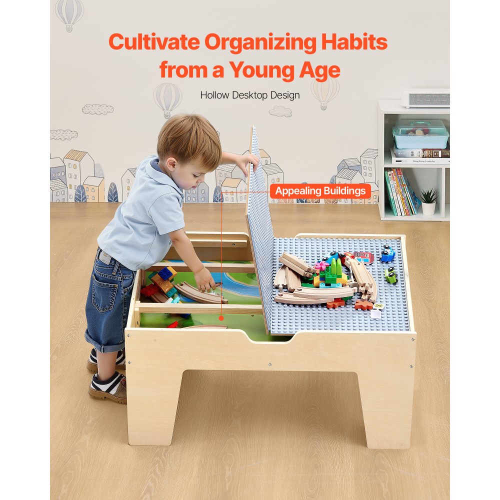 VEVOR Mesa de Juego de Actividades Multiusos con 290 Bloques de Construcción y 30 Accesorios 810x536x395 mm Mesa de Actividades de Madera con Espacio de Almacenamiento para Facilitar Organización