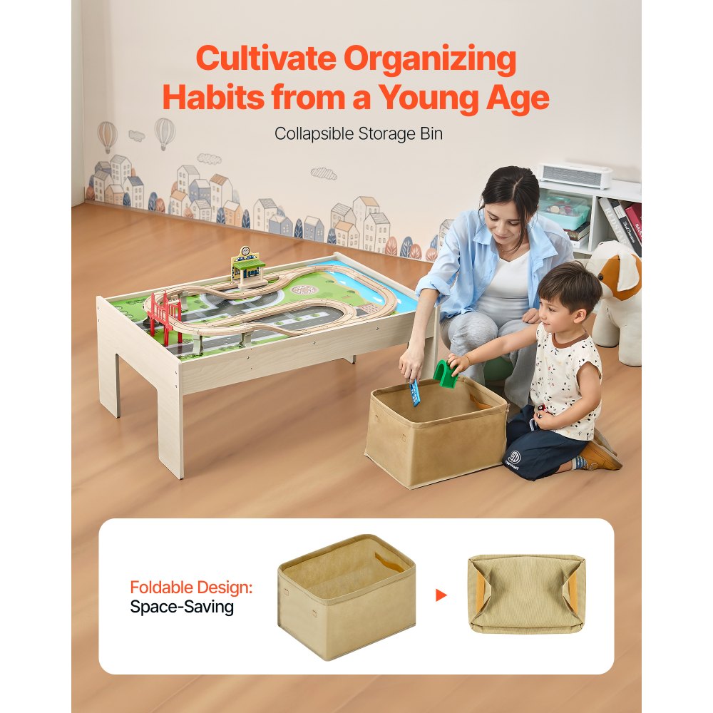 VEVOR Mesa de Actividad de Tren 84 Piezas de Madera 97 x 62 x 39 cm Mesa de Juegos de Tren Circuito de Ferroviarias Juguetes Creativos con Contenedor de Almacenamiento para Facilitar Organización