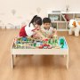 VEVOR Train Table, 84 Multicolor Pieces Wooden Kids Activity Table with Collapsible Storage Bin, 3-in-1 Wooden Train Set for Gaming, Drawing, Reading, Eating, Creative Toy Set for Kids Ages 3+