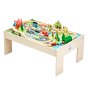 VEVOR Train Table, 84 Multicolor Pieces Wooden Kids Activity Table with Collapsible Storage Bin, 3-in-1 Wooden Train Set for Gaming, Drawing, Reading, Eating, Creative Toy Set for Kids Ages 3+