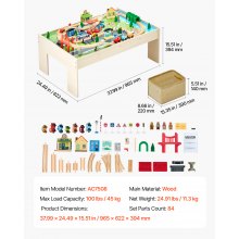 VEVOR Mesa de Actividad de Tren 84 Piezas de Madera con Contenedor, 97x62x39 cm