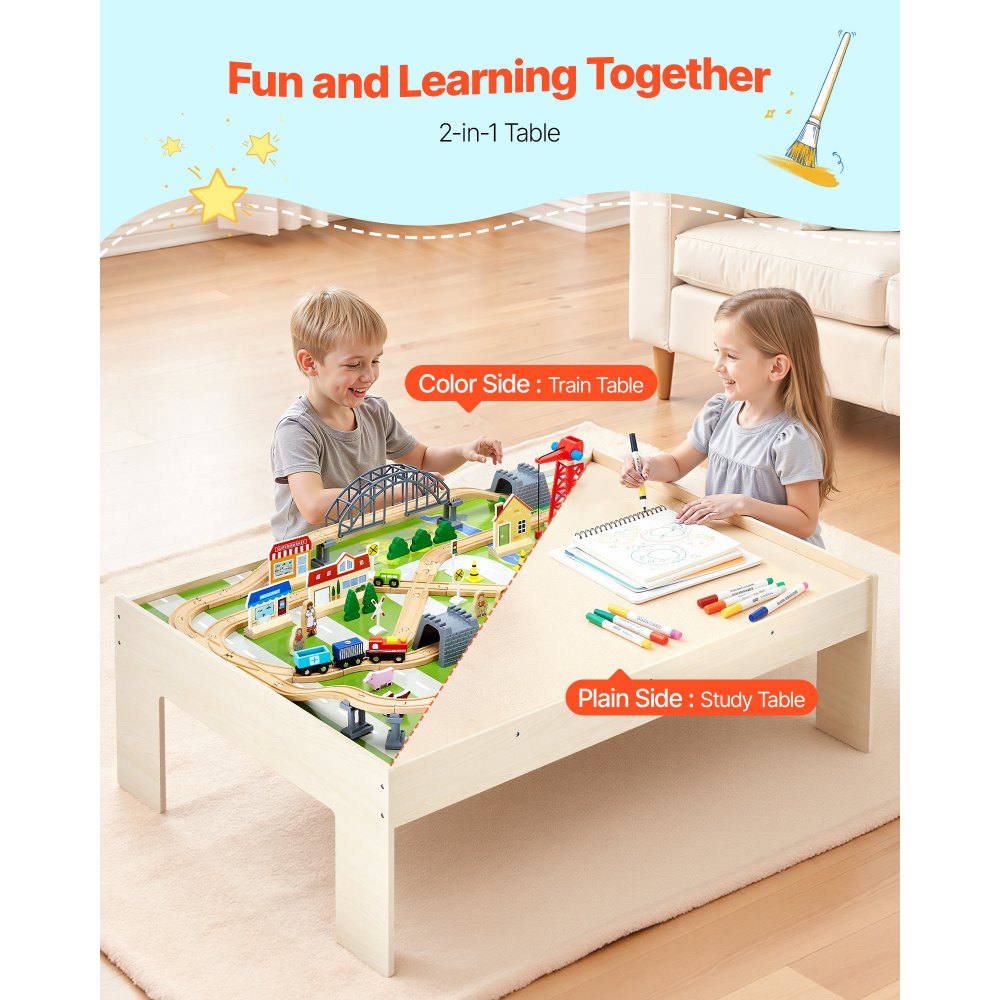 VEVOR Mesa de Actividad de Tren 120 Piezas de Madera 120 x 85 x 41 cm Mesa de Juegos de Tren Circuito de Ferroviarias Juguetes Creativos con Contenedor de Almacenamiento para Facilitar Organización