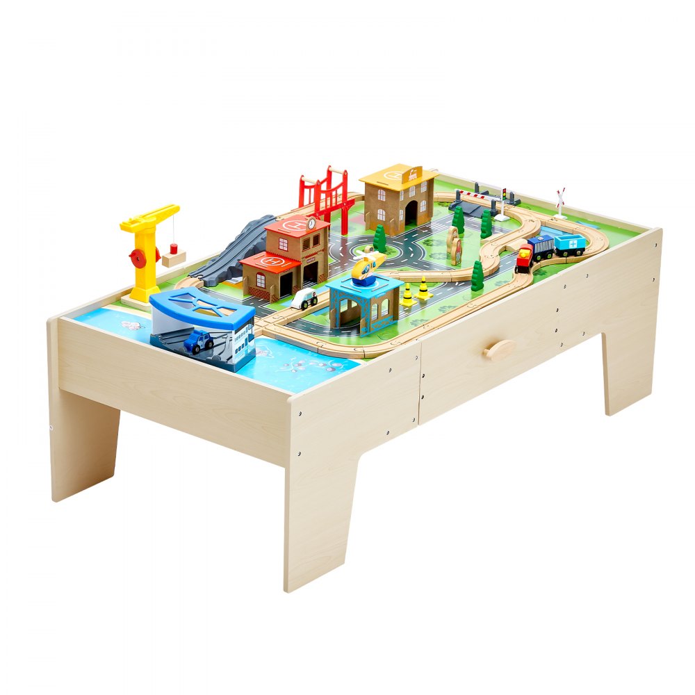 VEVOR Mesa de Actividad de Tren 62 Piezas de Madera 1270 x 621 x 394 mm Mesa de Juegos de Tren Circuito de Ferroviarias Juguetes Creativos con Cajón de Almacenamiento para Facilitar Organización