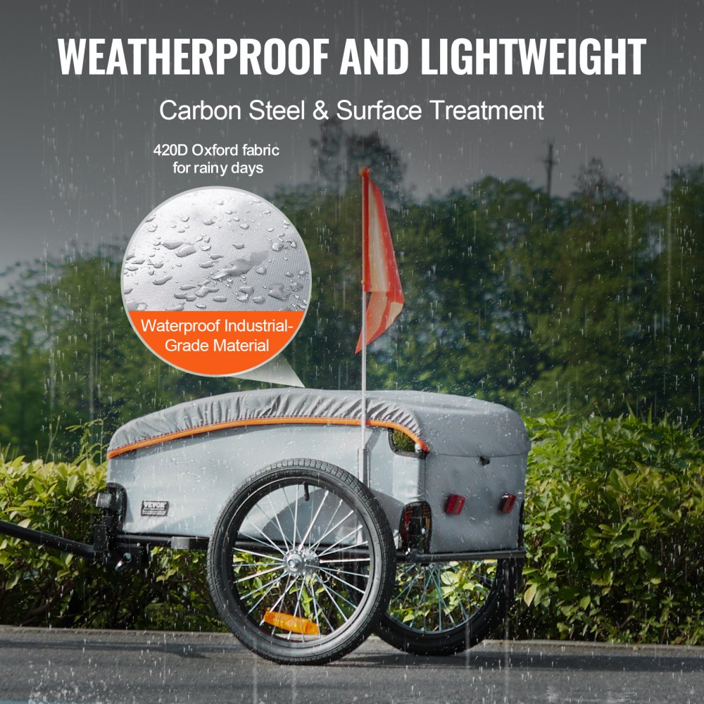 VEVOR Remolque de Carga para Bicicletas Capacidad de Carga de 45 kg Carrito para Bicicletas Resistente de Acero al Carbono Almacenamiento Compacto y Plegable con Enganche Universal