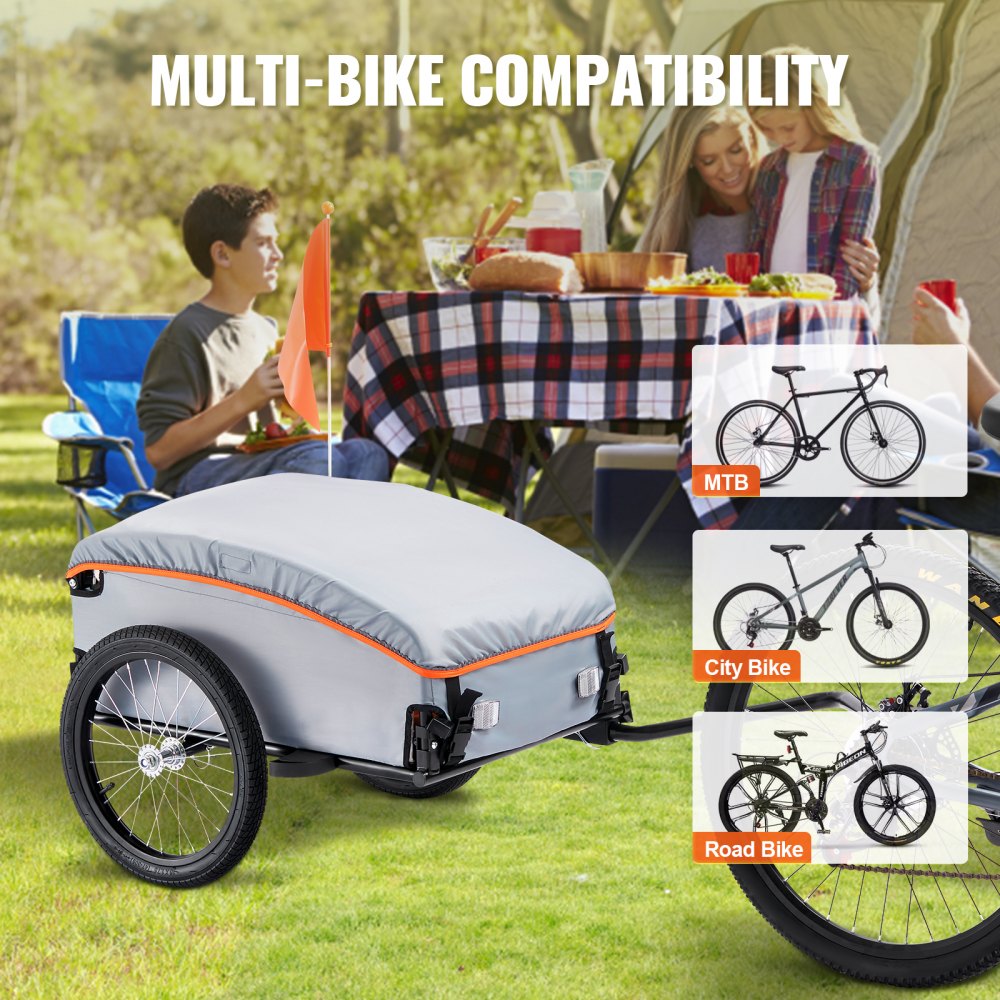 VEVOR Remolque de Carga para Bicicletas Capacidad de Carga de 45 kg Carrito para Bicicletas Resistente de Acero al Carbono Almacenamiento Compacto y Plegable con Enganche Universal