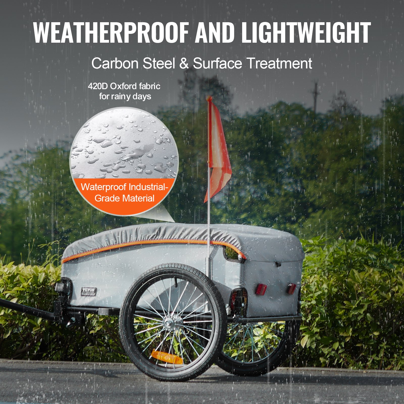 VEVOR Remolque de Carga para Bicicletas Capacidad de Carga de 45 kg Carrito para Bicicletas Resistente de Acero al Carbono Almacenamiento Compacto y Plegable con Enganche Universal