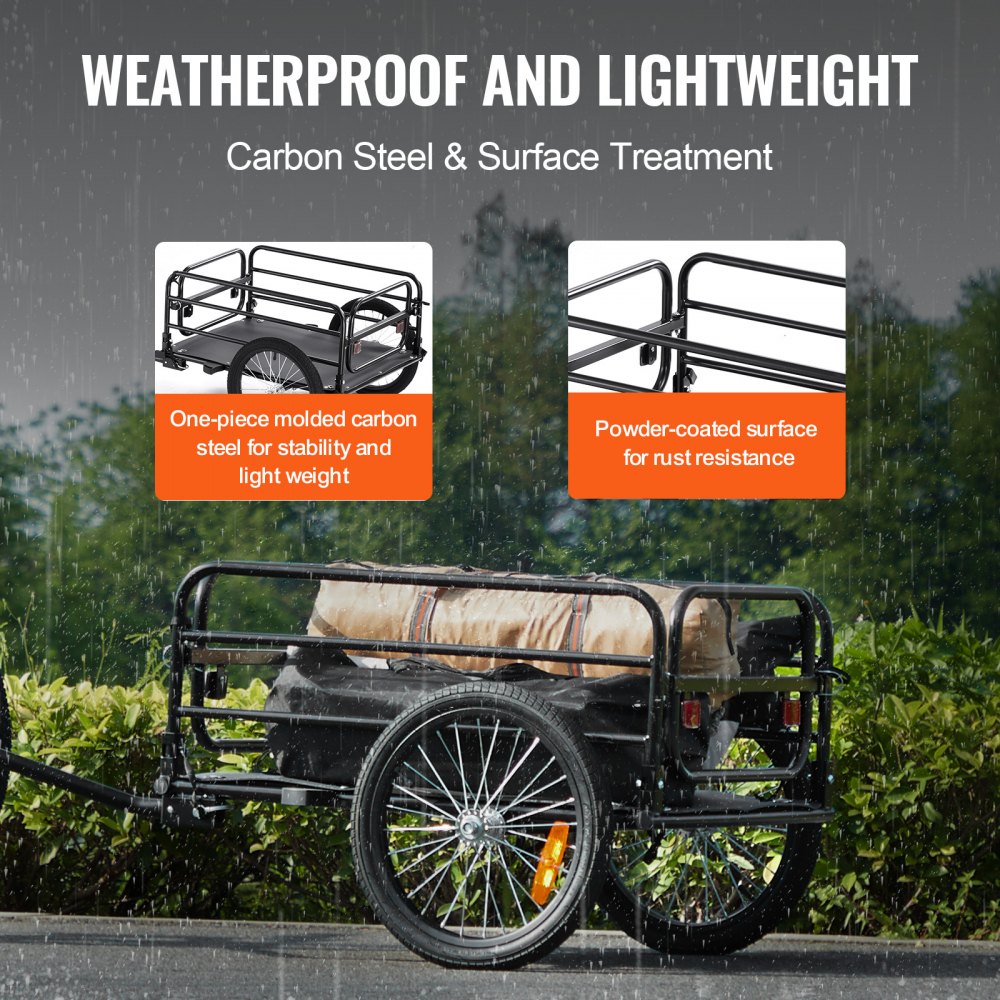 VEVOR Remolque de Carga para Bicicletas Capacidad de Carga de 72 kg Carrito Resistente para Bicicletas Ruedas de 40 cm, Reflectores de Seguridad, Compatible con Ruedas de Bicicleta de 56 a 71 cm