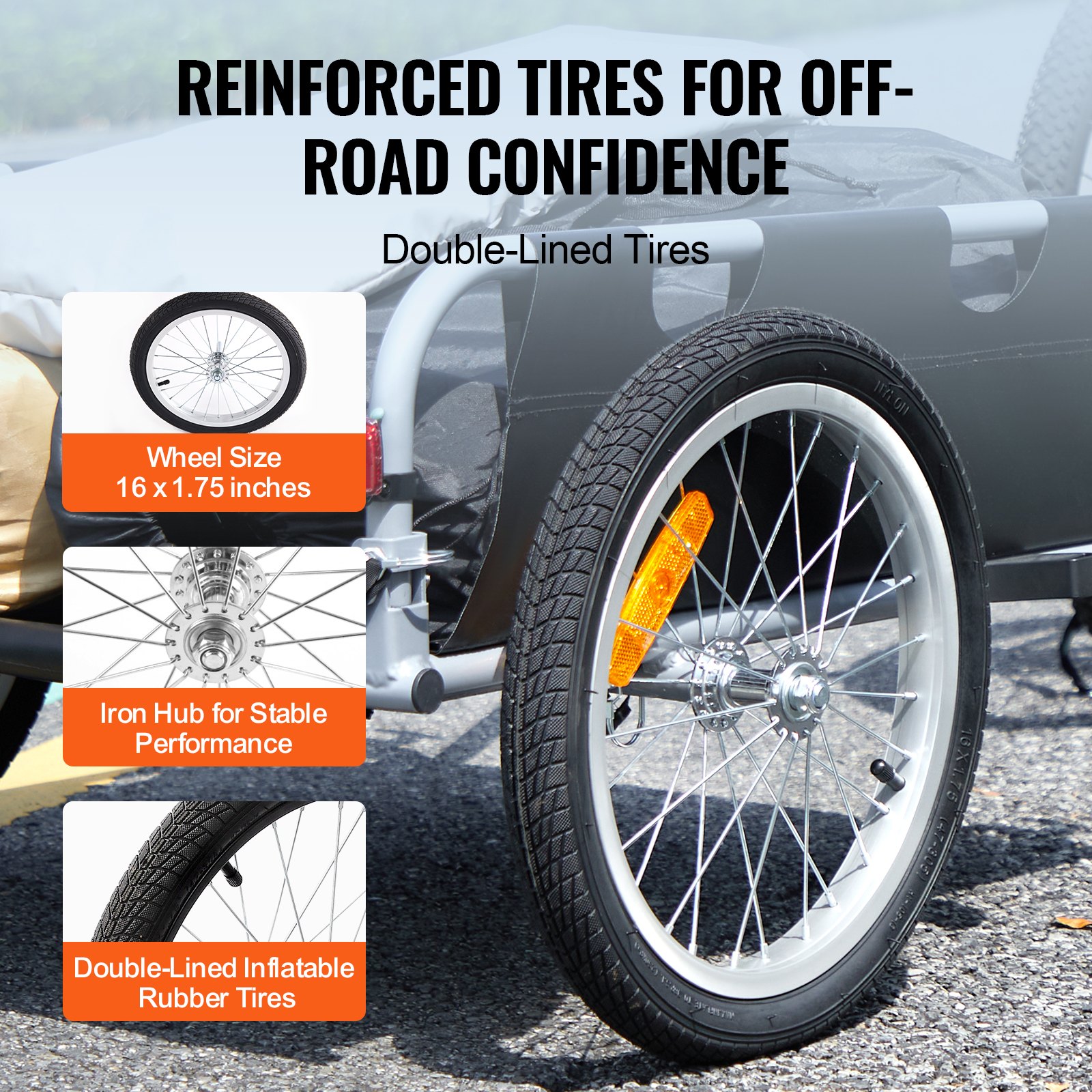 VEVOR Remolque para Bicicleta Capacidad de Carga de 45 kg Carro para Bicicleta Almacenamiento Compacto Plegable con Enganche Universal Ruedas de 406 mm para Bicicleta con Ruedas de 558,8 - 711,2 mm