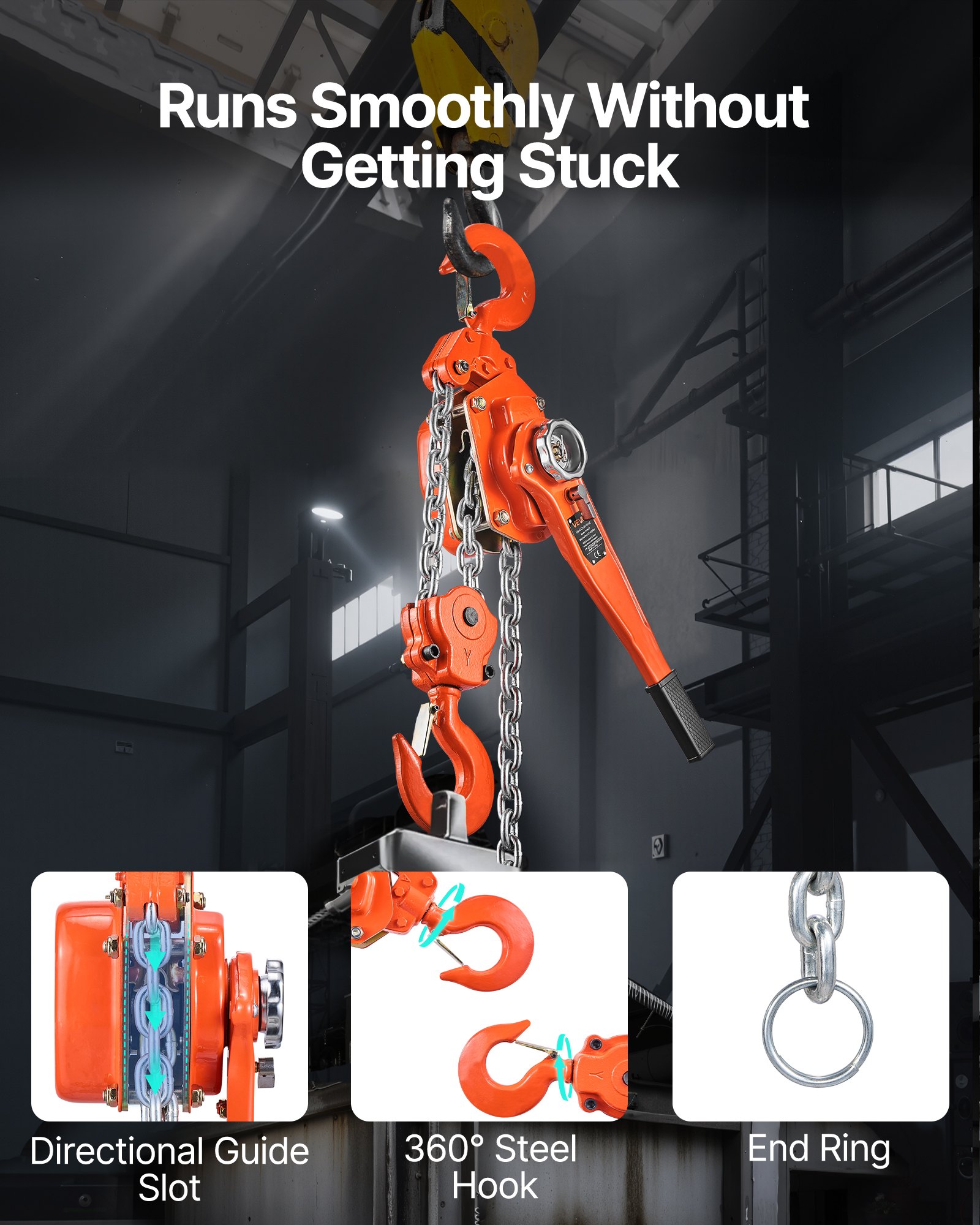 VEVOR Manual Lever Chain Hoist, 6T 6000KG Capacity Heavy Duty Come Along, 6M Lift G80 Alloy Steel Chain With Dual Pawl Mechanical Brake, 360° Rotating Hooks, for Warehouse Construction Garage