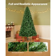 VEVOR Árbol de Navidad Artificial, Decoración de Interiores con 1346 Ramas de PVC Ignífugo y Base de Metal, Ideal para Salón, Dormitorio, Centro Comercial, Parque y Oficina, Verde, 1370 x 2200 mm