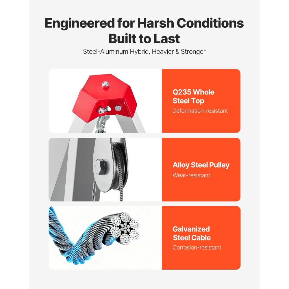 VEVOR Kit de Trípode de Rescate para Espacios Confinados, Cabrestante de 816 kg, Patas Ajustables de 1,25 m, Cable de 19,8 m, Protección Anticaídas de 10 m, Altura de Trabajo de 1,34 a 2,15 m