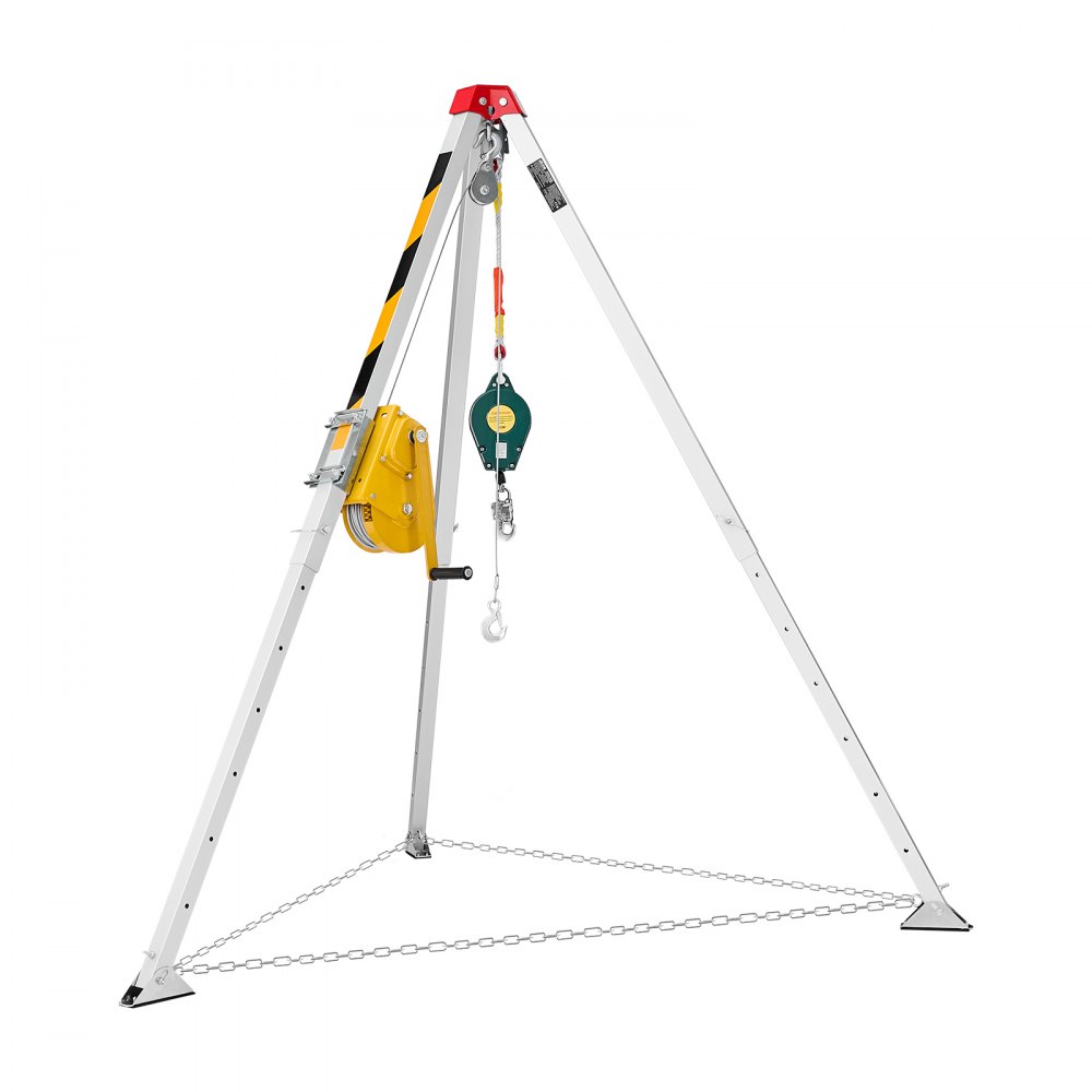 VEVOR Kit de Trípode de Rescate para Espacios Confinados, Cabrestante de 816 kg, Patas Ajustables de 1,25 m, Cable de 19,8 m, Protección Anticaídas de 10 m, Altura de Trabajo de 1,34 a 2,15 m