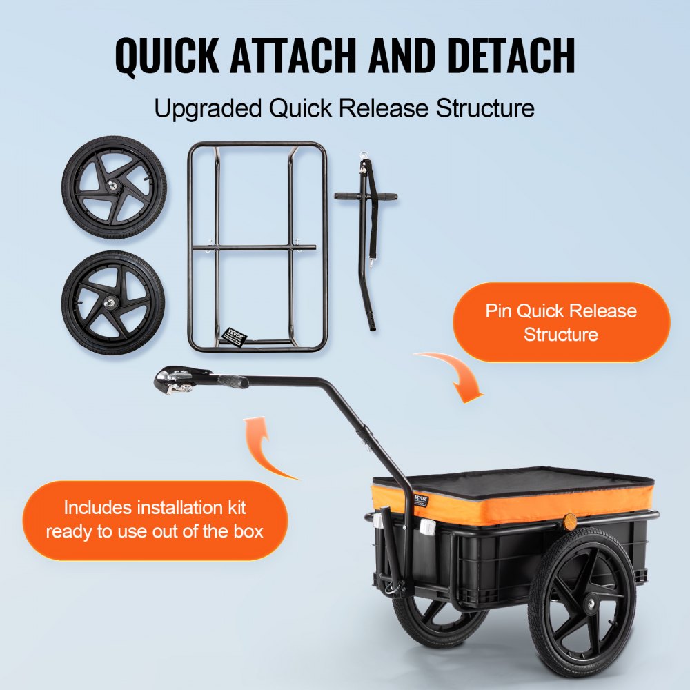 VEVOR Remolque para Bicicleta Capacidad de Carga de 40 kg Carro para Bicicleta Almacenamiento Compacto Plegable con Enganche Universal Ruedas de 406 mm para Bicicleta con Ruedas de 640 mm a 711 mm