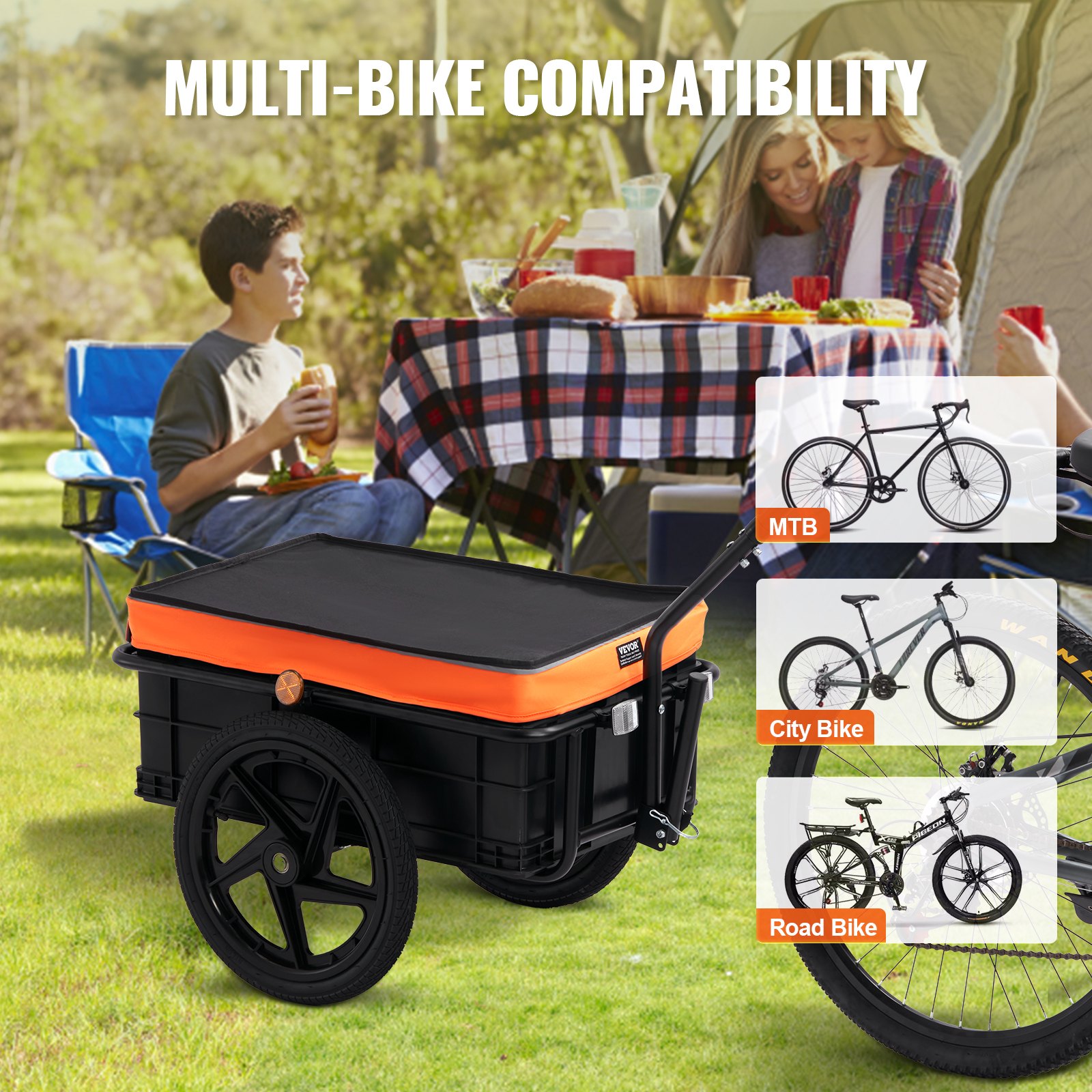 VEVOR Remolque para Bicicleta Capacidad de Carga de 40 kg Carro para Bicicleta Almacenamiento Compacto Plegable con Enganche Universal Ruedas de 406 mm para Bicicleta con Ruedas de 640 mm a 711 mm
