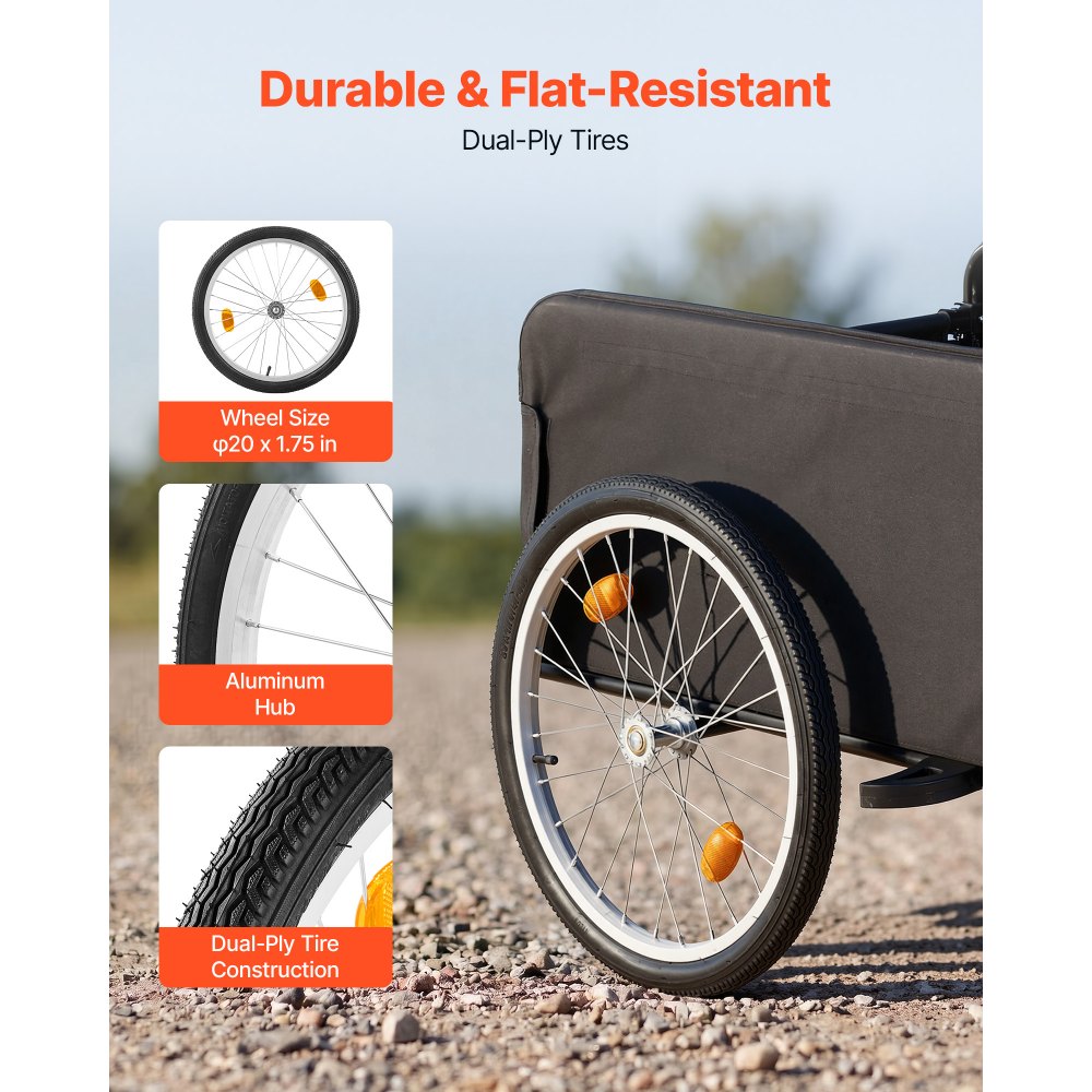 VEVOR Remolque para Bicicleta Plegable 59 kg con Ruedas Dobles de 50,8 cm, con Cuadro de Acero Aleado, Base Reforzada, Funda Oxford 600D y Reflectores para Camping, Compras y Transporte de Cargas