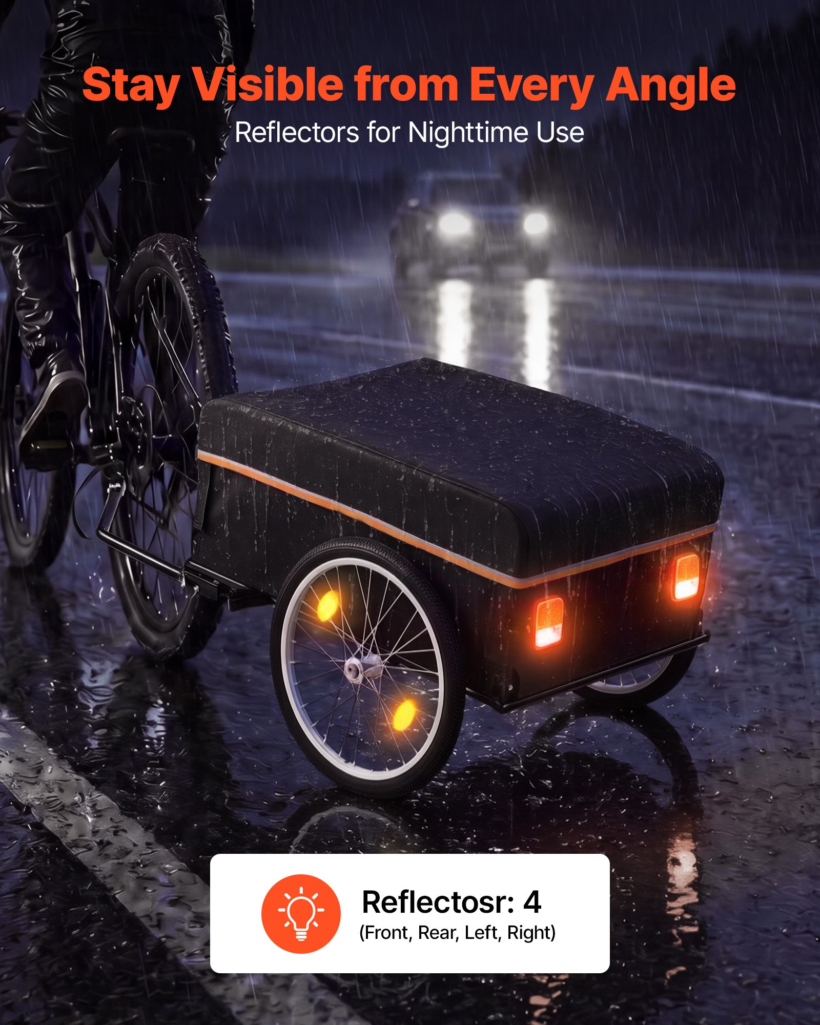 VEVOR Remolque para Bicicleta Plegable 59 kg con Ruedas Dobles de 50,8 cm, con Cuadro de Acero Aleado, Base Reforzada, Funda Oxford 600D y Reflectores para Camping, Compras y Transporte de Cargas