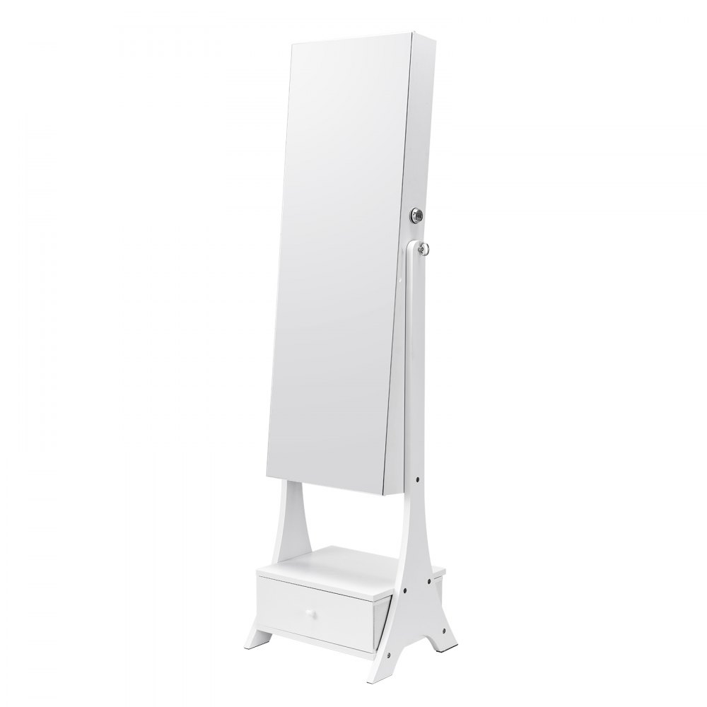 VEVOR Armario para Joyas de 41 x 36 x 157 cm con Espejo, Organizador de Espejos de Joyas con Cerradura y Espejo de Cuerpo Entero, Forro de Terciopelo, Luz LED, Cajón para Joyas, valores, Blanco