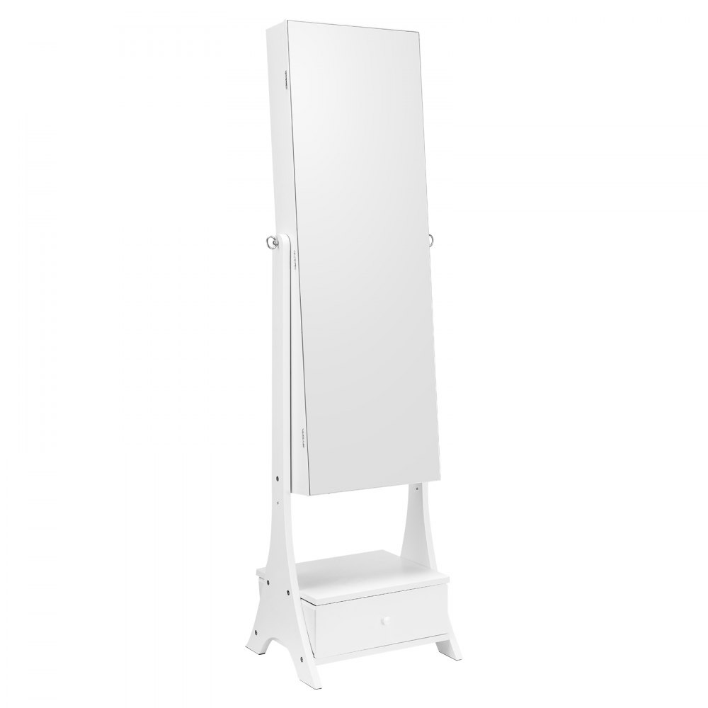 VEVOR Armario para Joyas de 41 x 36 x 157 cm con Espejo, Organizador de Espejos de Joyas con Cerradura y Espejo de Cuerpo Entero, Forro de Terciopelo, Luz LED, Cajón para Joyas, valores, Blanco