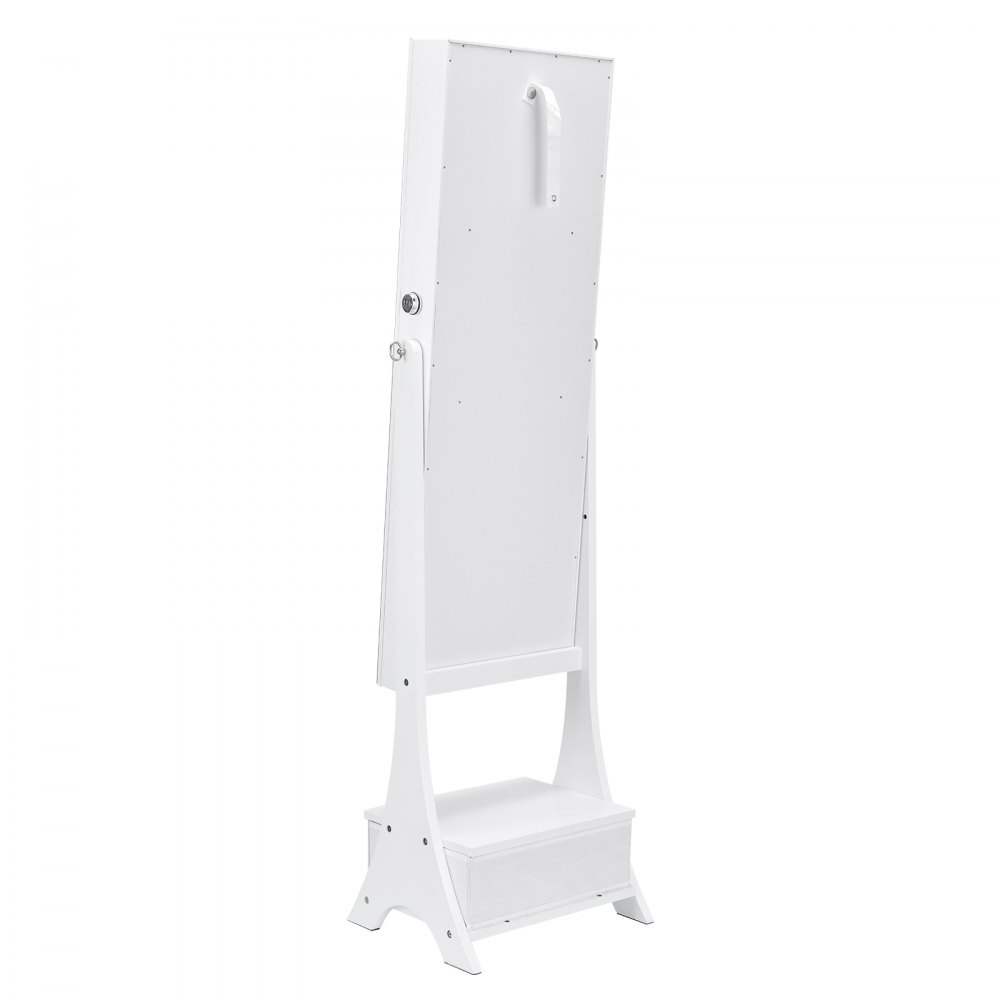 VEVOR Armario para Joyas de 41 x 36 x 157 cm con Espejo, Organizador de Espejos de Joyas con Cerradura y Espejo de Cuerpo Entero, Forro de Terciopelo, Luz LED, Cajón para Joyas, valores, Blanco