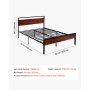 VEVOR Estructura de Cama Tamaño Queen 2135x1535x990 mm de Plataforma de Metal Negra con Cabecero y Pie de Cama de Madera Marrón Retro, Espacio Debajo de la Cama, Antideslizante, no Necesita Somier