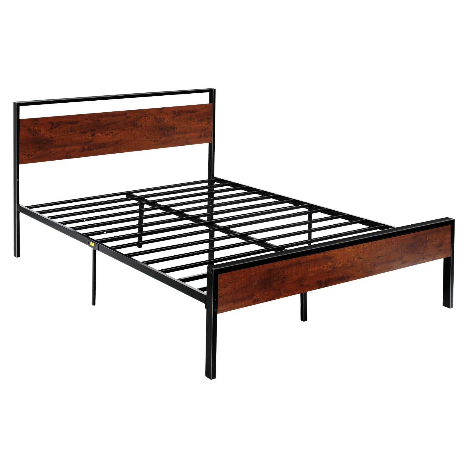 VEVOR Estructura de Cama Tamaño Queen 2135x1535x990 mm de Plataforma de Metal Negra con Cabecero y Pie de Cama de Madera Marrón Retro, Espacio Debajo de la Cama, Antideslizante, no Necesita Somier