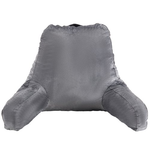 VEVOR Almohada de Lectura Tamaño Grande con Espuma Viscoelástica Triturada, Respaldo con 3 Bolsillos y Tela Corta de Terciopelo Lavable, Parte Superior con Asa para Leer, Jugar, Descansar, Gris