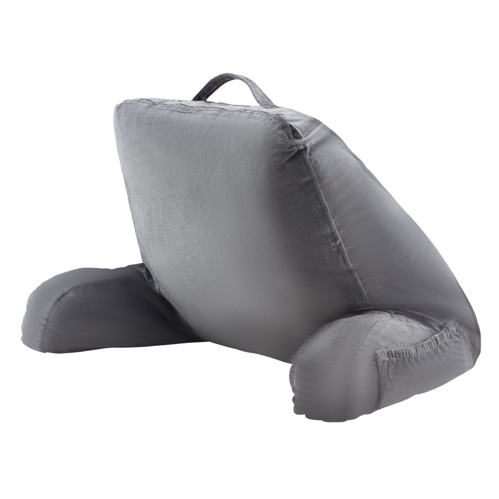 VEVOR Almohada de Lectura Tamaño Estándar con Espuma Viscoelástica Triturada, Respaldo con 3 Bolsillos y Tela Corta de Terciopelo Lavable, Parte Superior con Asa para Leer, Jugar, Descansar, Gris