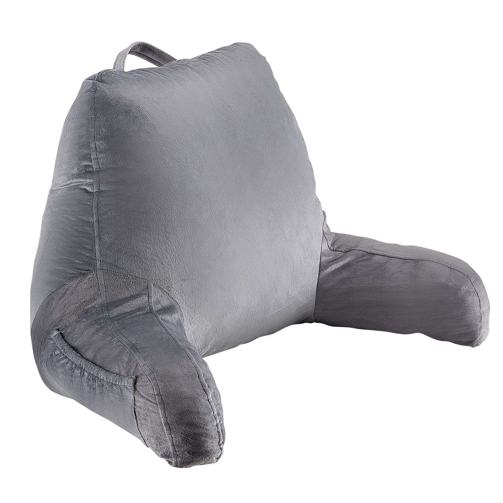 VEVOR Almohada de Lectura Tamaño Estándar con Espuma Viscoelástica Triturada, Respaldo con 3 Bolsillos y Tela Corta de Terciopelo Lavable, Parte Superior con Asa para Leer, Jugar, Descansar, Gris