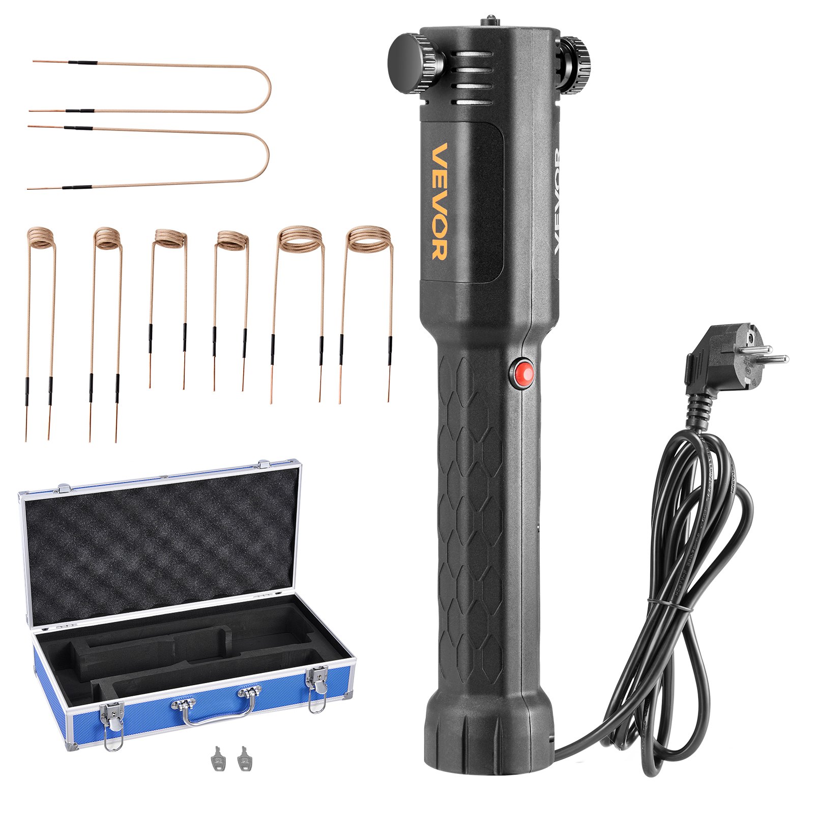 VEVOR Kit de Calentador de Inducción Magnético, 1100 W, para Quitar Tuercas Oxidadas, con 8 Bobinas y Estuche, para Quitar Tornillos Oxidados y Reparación de Automóviles, 385 x 72 x 74 mm, Negro