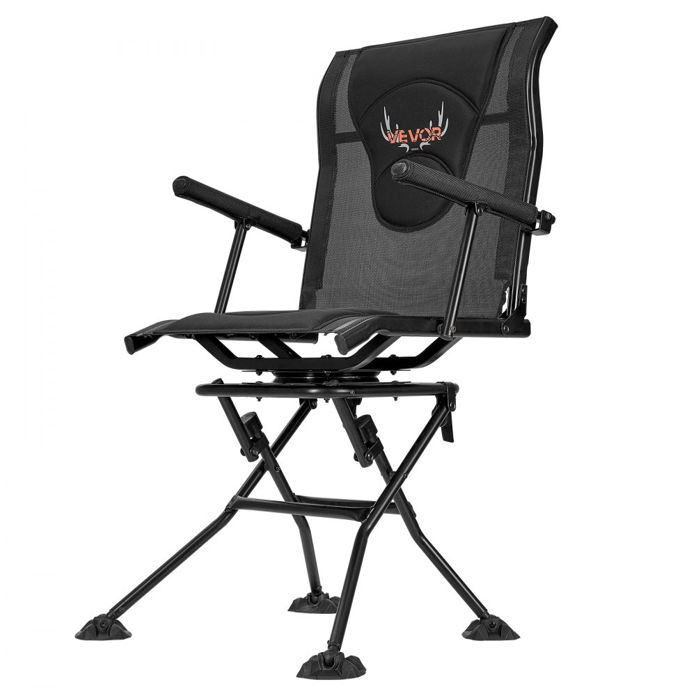 VEVOR Silla de Caza Giratoria Silenciosa de 360°, Plegable y Portátil, con Estructura de Acero Resistente, Reposabrazos, Correa de Transporte Ajustable, Patas Antihundimiento, 500 x 440 x 995 mm