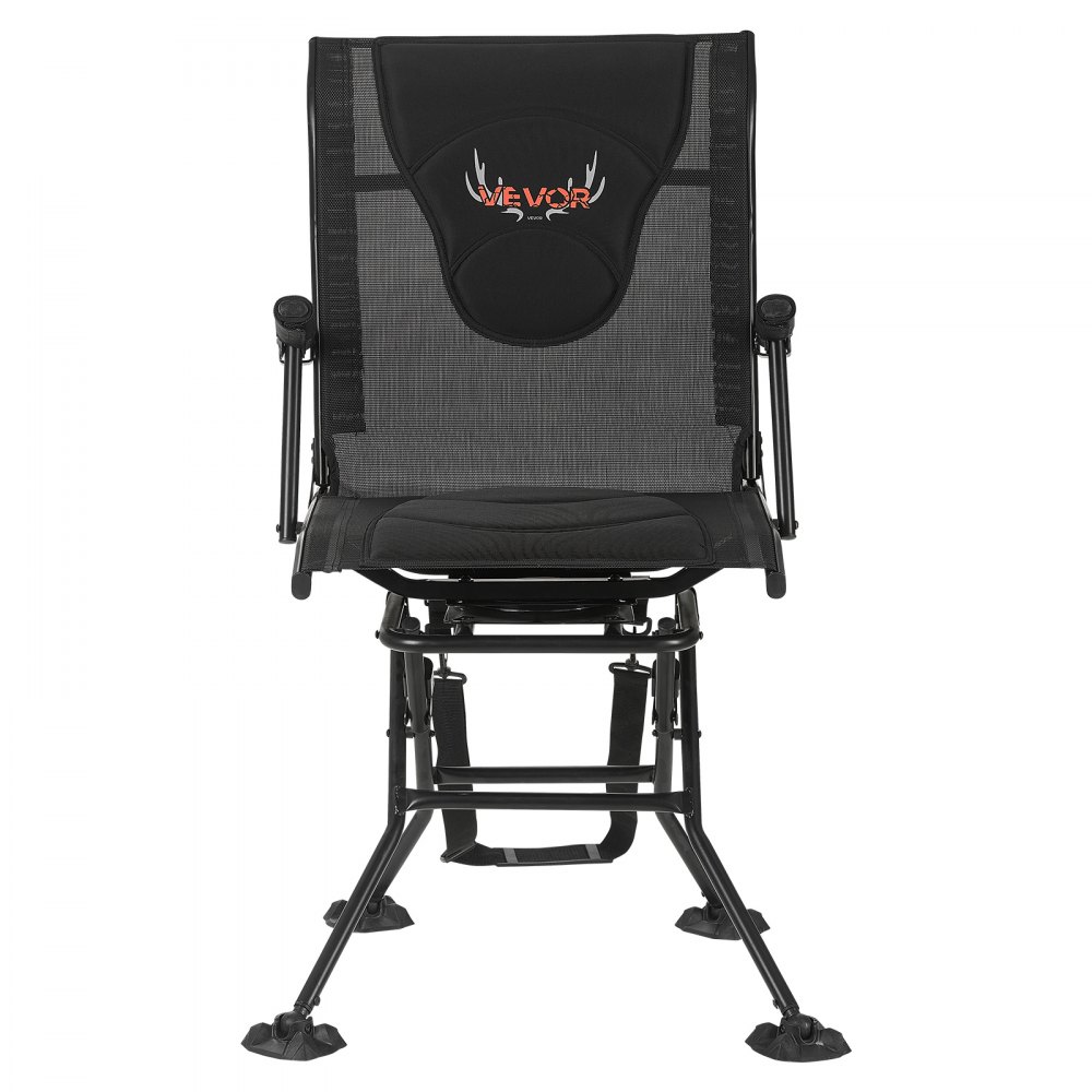 VEVOR Silla de Caza Giratoria Silenciosa de 360°, Plegable y Portátil, con Estructura de Acero Resistente, Reposabrazos, Correa de Transporte Ajustable, Patas Antihundimiento, 500 x 440 x 995 mm