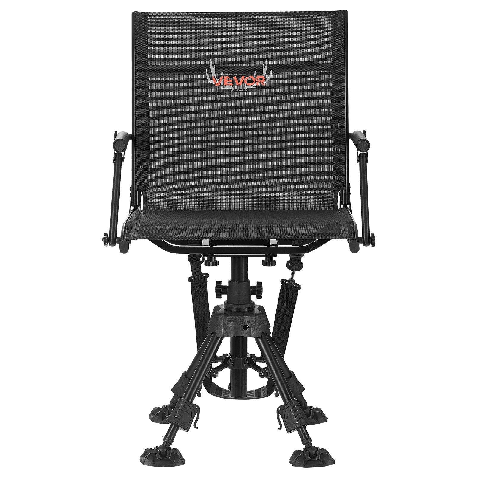 VEVOR Hunting Chair, 360° Silent Swivel, Foldable Portable Blind Chair, Heavy-Duty Steel Frame Ground Stool Seat with Armrests, Anti-Sink Feet, Height Adjustable, 158 Kg Capacity for Fishing Camping