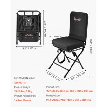 VEVOR Silla de Caza Giratoria Silenciosa de 360°, Plegable, Ligera y Portátil, con Estructura de Acero y Asiento Tipo Taburete, con Correa de Hombro Ajustable, Carga 136 kg, 400 x 500 x 910 mm
