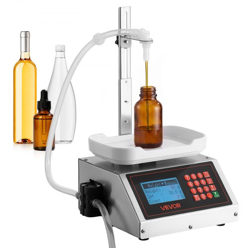 VEVOR Máquina Llenadora Automática de Líquidos 10-1000 g con Caudal de 3 L/min, con Precisión de ±1 g, Soporte Ajustable de 4-34 cm, Boquilla de 8 mm y 2 Mangueras con Prefiltro para Botellas, Frascos