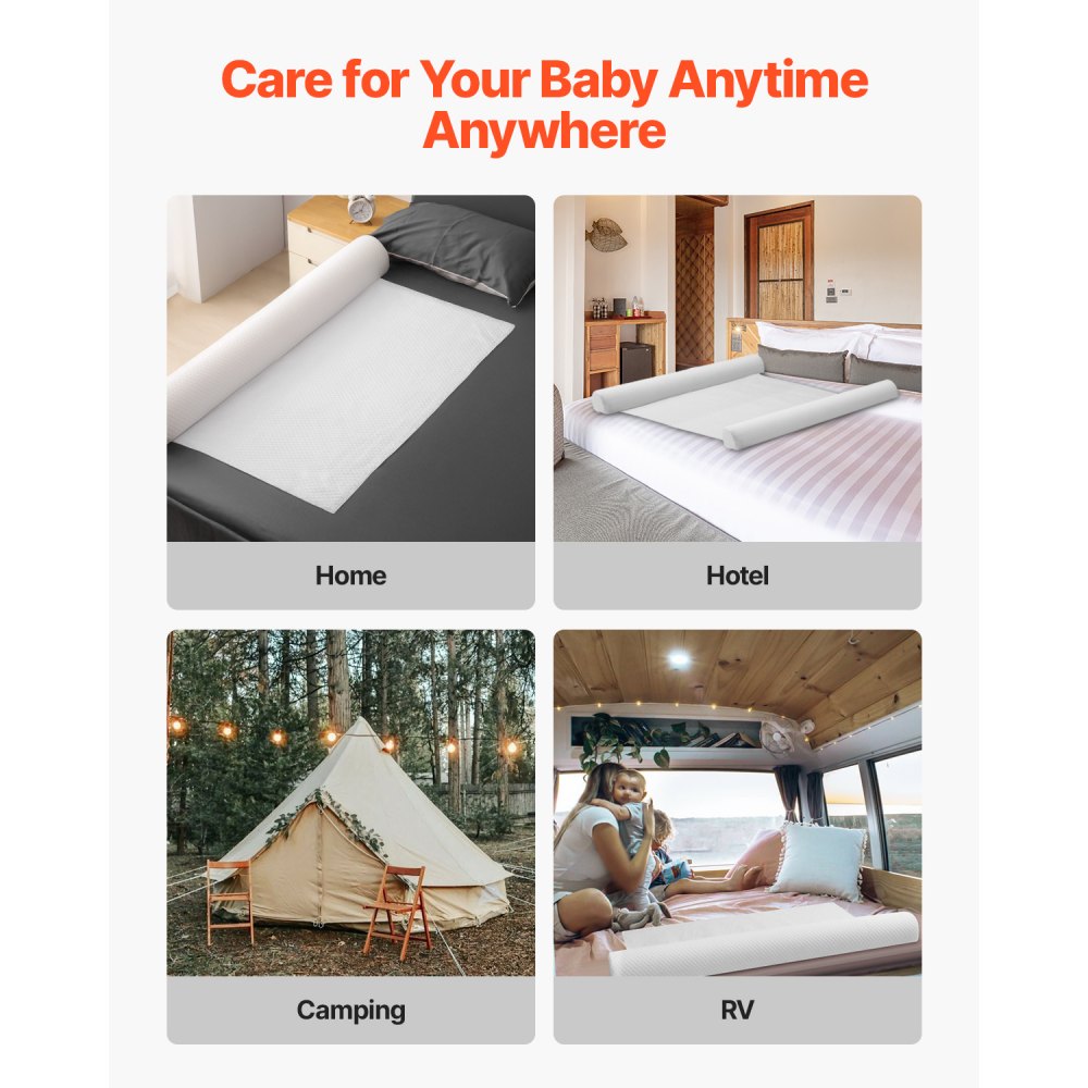 VEVOR Protector de Cama para Niños Pequeños, Barandilla de Cama Antideslizante con Solapa de Seguridad, con Funda Lavable a Máquina para Individuales, Matrimoniales, 1320 x 170 x 130 mm, 1 ud